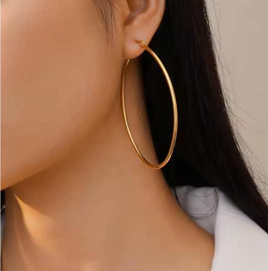 Gold-Plated Slim Oversized Hoop Earings