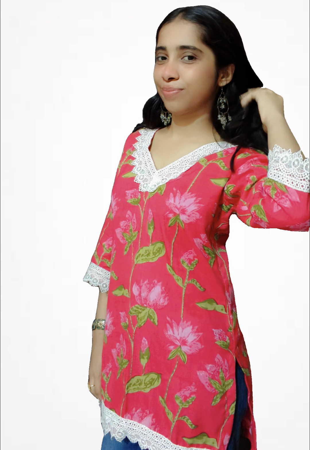Likely Cotton Lotus Floral Straight Kurti