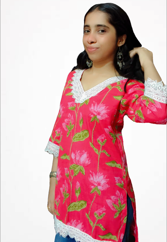 Likely Cotton Lotus Floral Straight Kurti