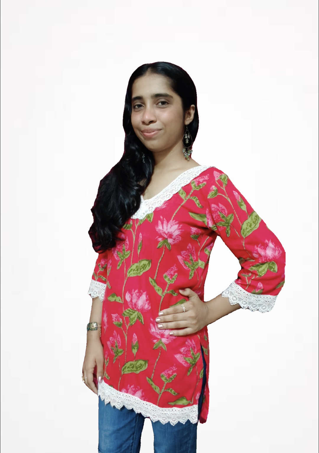 Likely Cotton Lotus Floral Straight Kurti