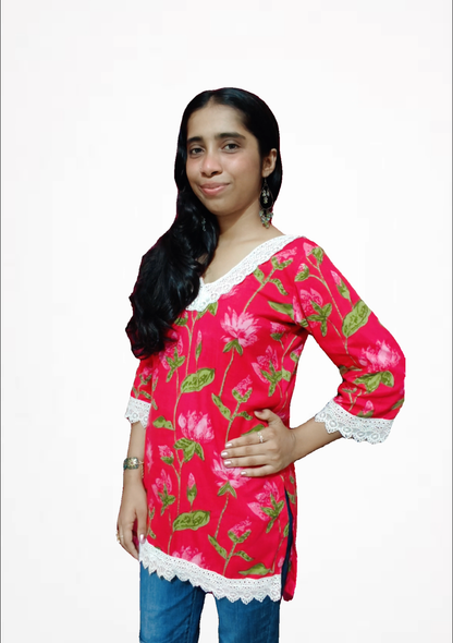 Likely Cotton Lotus Floral Straight Kurti