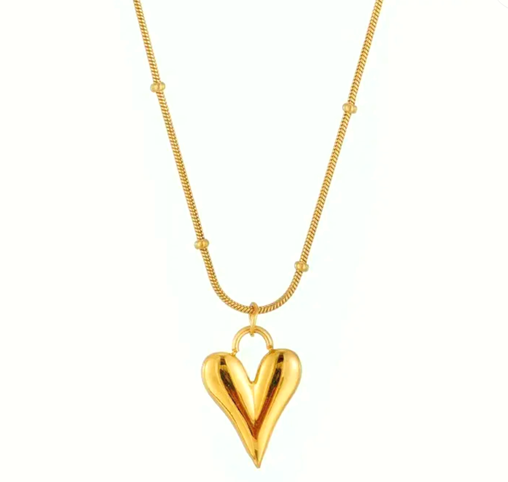 Anti-Tarnish Gold Heart Pendant Necklace