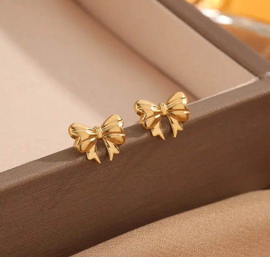Anti-Tarnish Gold Bow Knot Stud Earrings