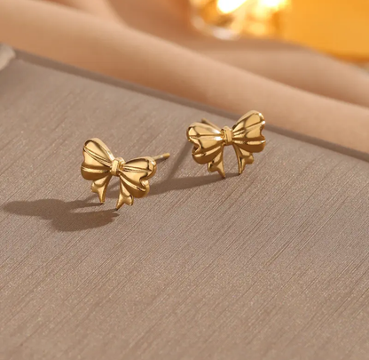 Anti-Tarnish Gold Bow Knot Stud Earrings