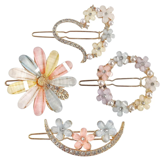 Floral Pastel Resin Hair Clips Set