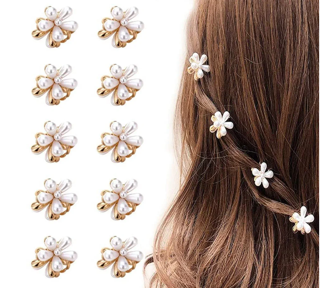 Pearl Floral Mini Hair Claw Set | Pack of 10