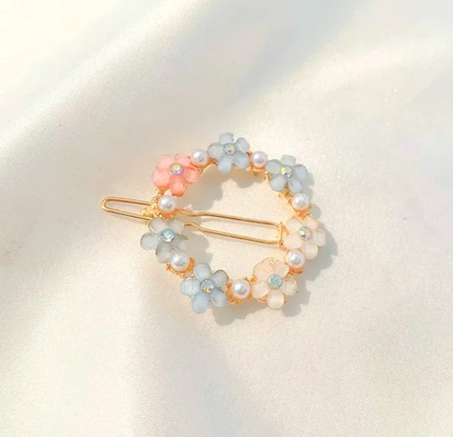 Floral Pastel Resin Hair Clips Set