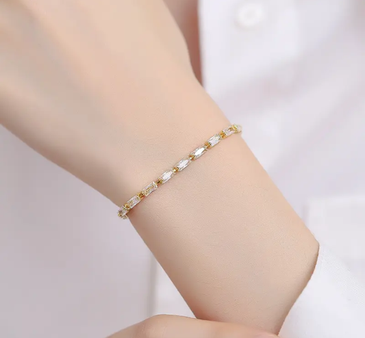 18K Gold Plated Anti-Tarnish Baguette Zircon Tennis Bracelet