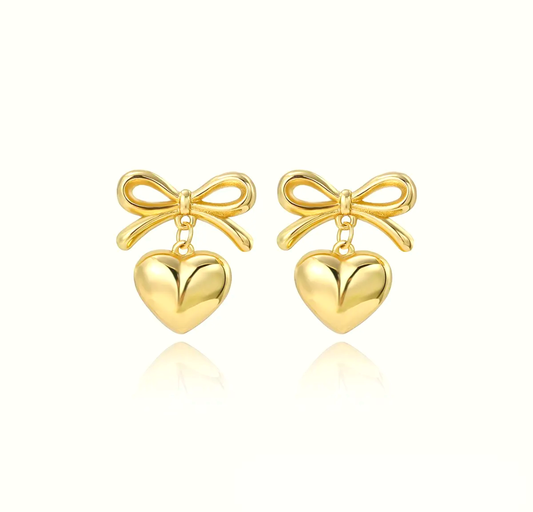 Gold Plated Bow Heart Earrings