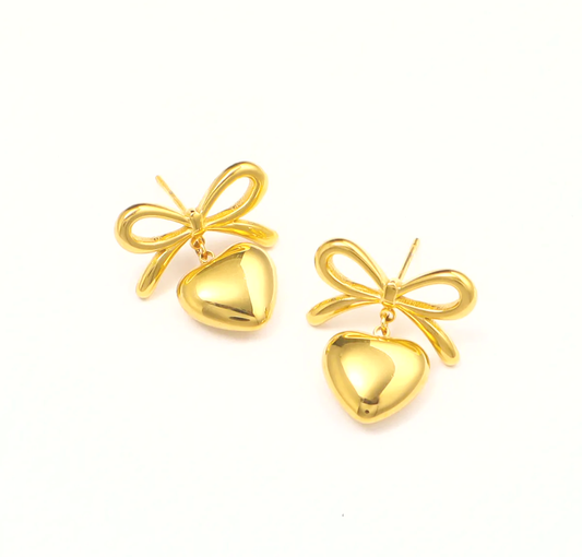 Gold Plated Bow Heart Earrings