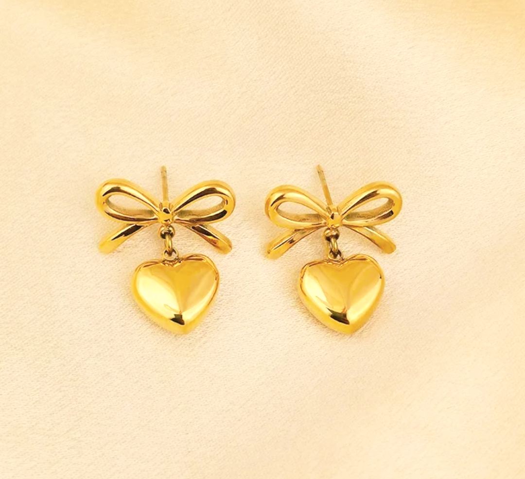Gold Plated Bow Heart Earrings