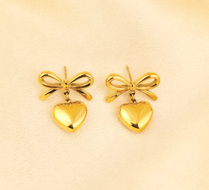 Gold Plated Bow Heart Earrings
