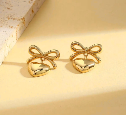 Gold Plated Bow Heart Earrings