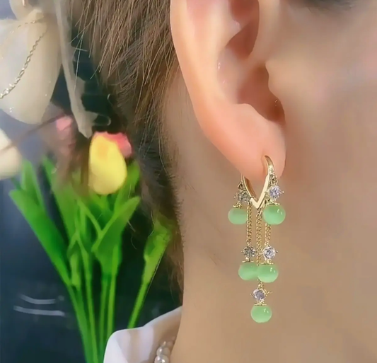 Anti-Tarnish Green Bead Chain Dangle Earrings