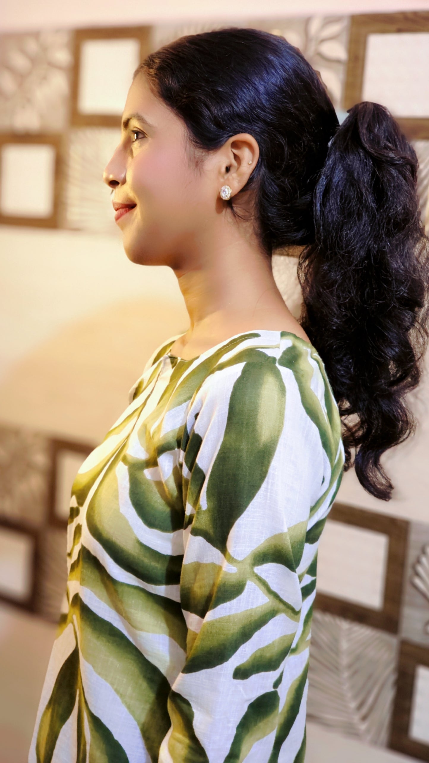 Leaf Print Cotton Co-ord Set – White & Green