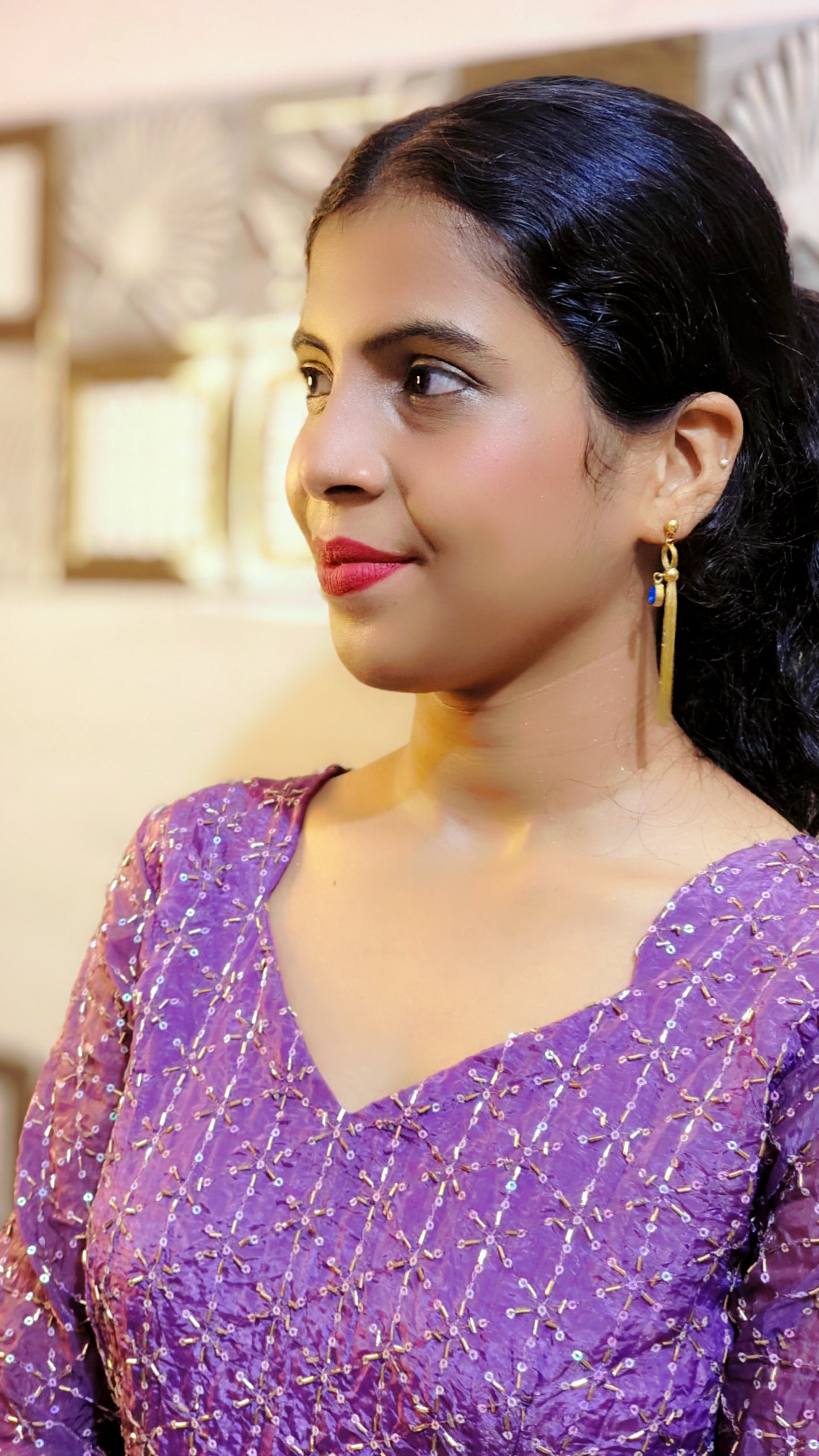Purple Sequin Embroidered Naira Cut Suit Set