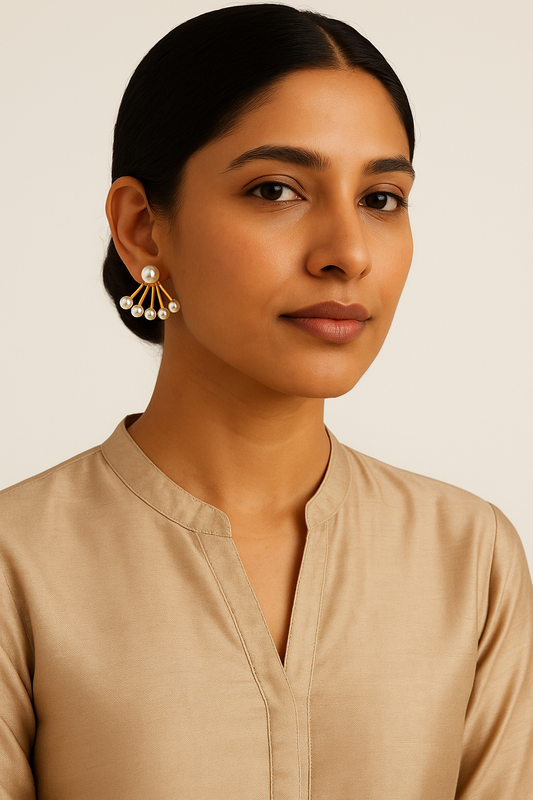 18K Gold-Plated 2 in 1 Pearl Fan Stud Earings
