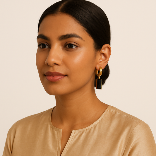18K Gold-Plated Black Baguette Hoop Earings