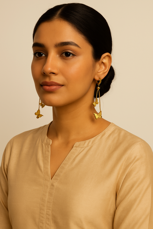 18K Gold-Plated Butterfly Tassel Hoop Earings