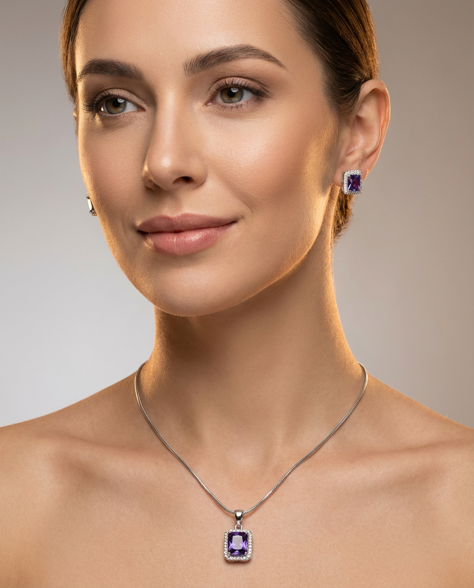 Women’s silver necklace with purple stone pendant