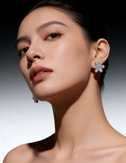 Women's Glamorous White Flower Drop Earrings Stones