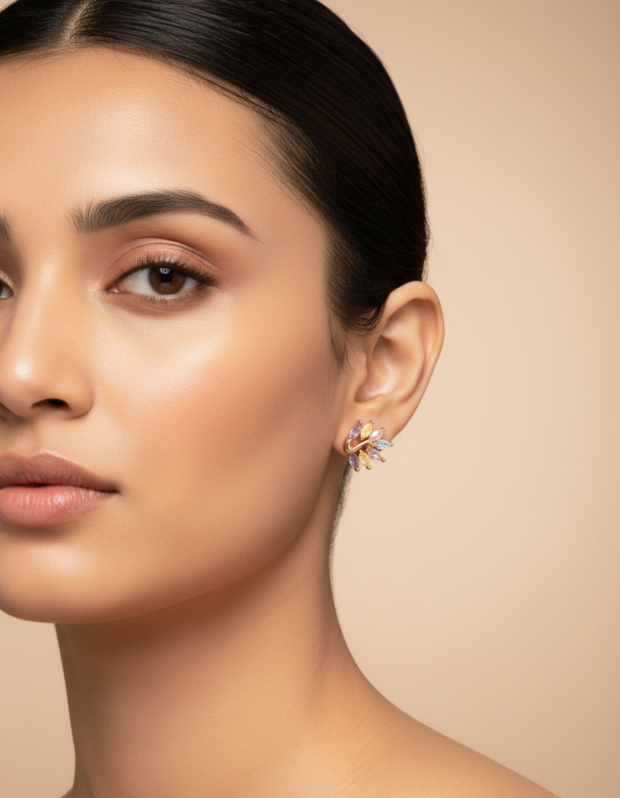 Women's Multicolor Flower Stud Earrings with Stones