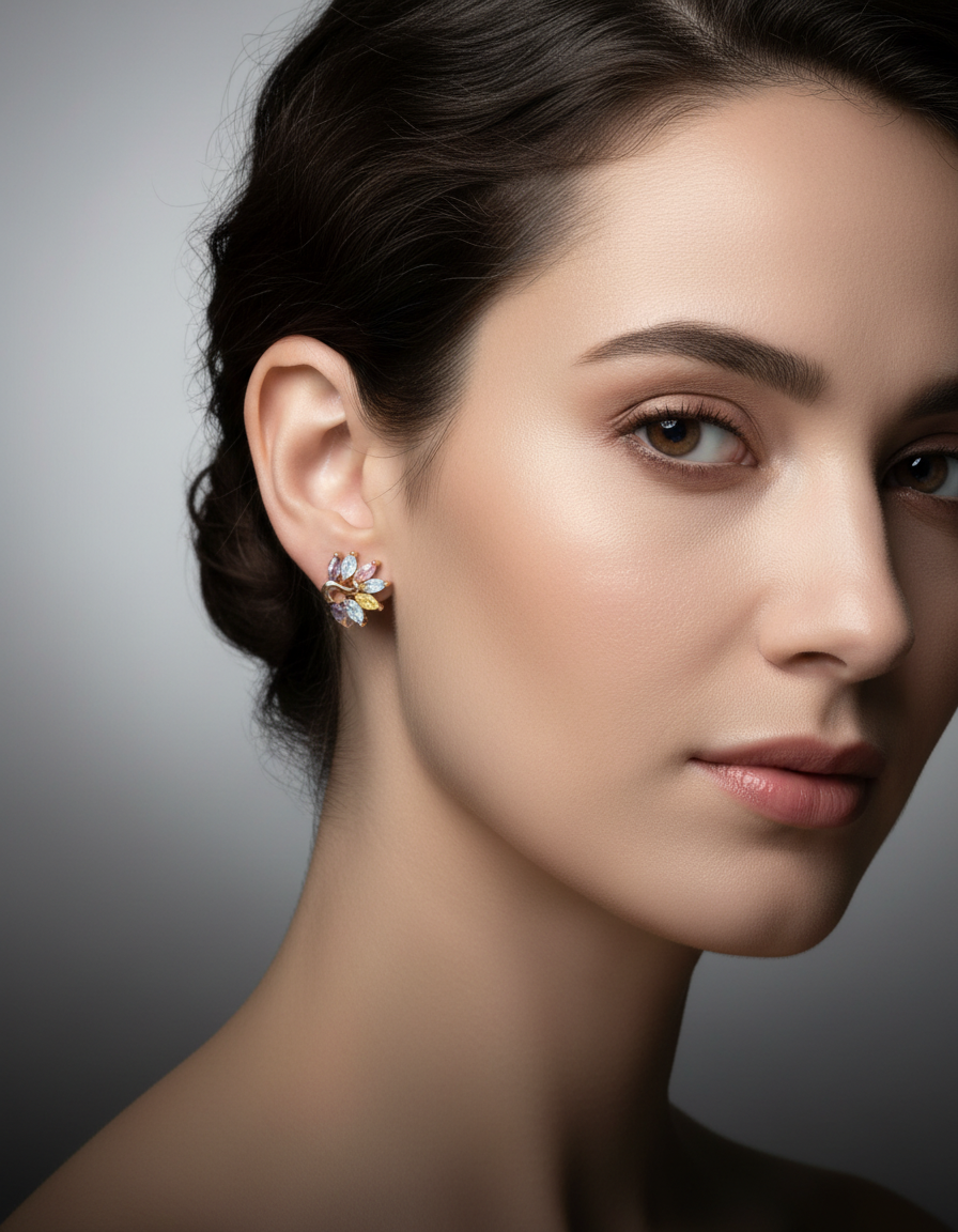 Women's Multicolor Flower Stud Earrings with Stones