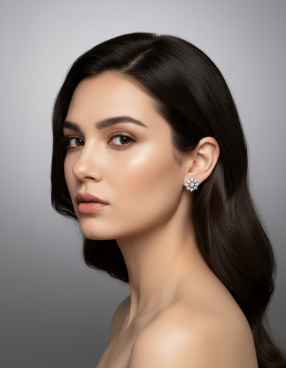 Women’s crystal flower stud earrings for parties