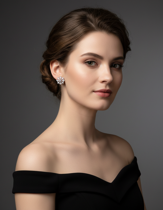 Women’s crystal flower stud earrings for parties