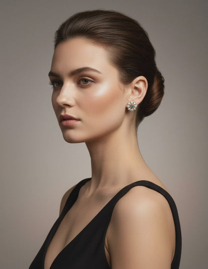 Women's Green Emerald Starburst Stud Earrings Silver