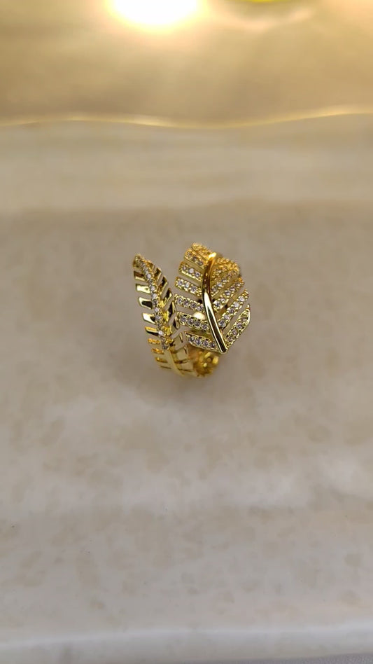 18K Gold-Plated Zircon Leaf Statement Ring