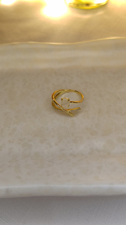 Gold-Plated Crossover Solitaire CZ Ring