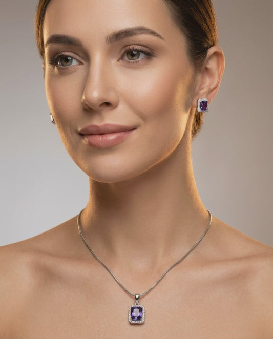 Women’s silver necklace with purple stone pendant