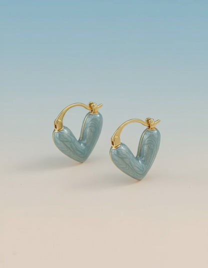 Heart Bloom Enamel Hoop Earrings – Gold-Plated Romantic Huggies