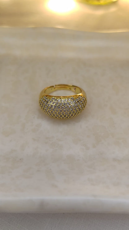 18K Gold-Plated Pave Dome Statement Ring