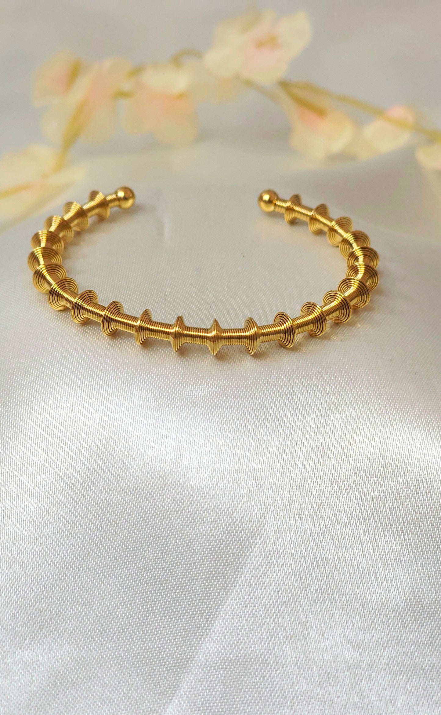 Antitarnish Gold-Plated Textured Open Cuff Bracelet