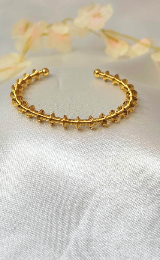 Antitarnish Gold-Plated Textured Open Cuff Bracelet