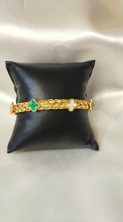 Clover Charm Braided Gold-Plated antitarnish Bracelet