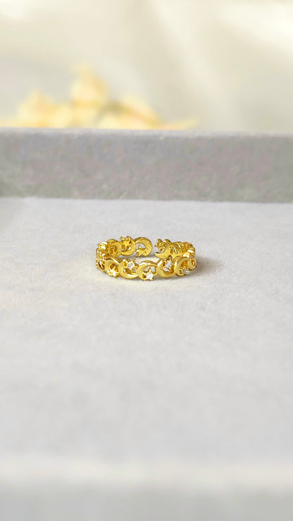 Star & moon pattern anti tranish gold plated ring