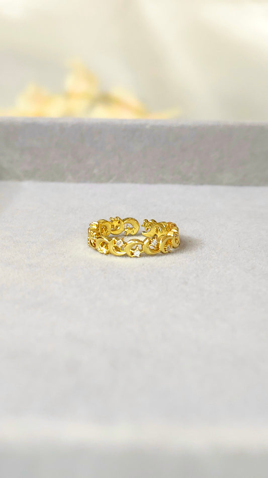 Star & moon pattern anti tranish gold plated ring