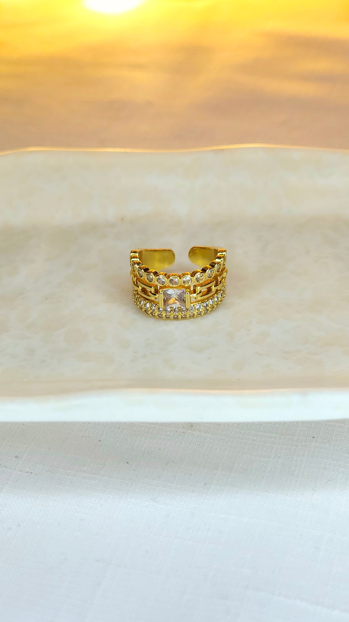 18k Gold plated Geometric Anti-Tarnish Crystal Ring