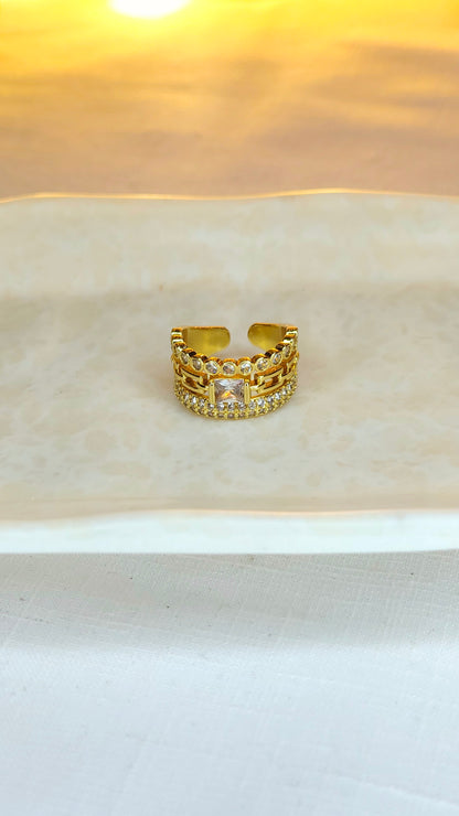 18k Gold plated Geometric Anti-Tarnish Crystal Ring