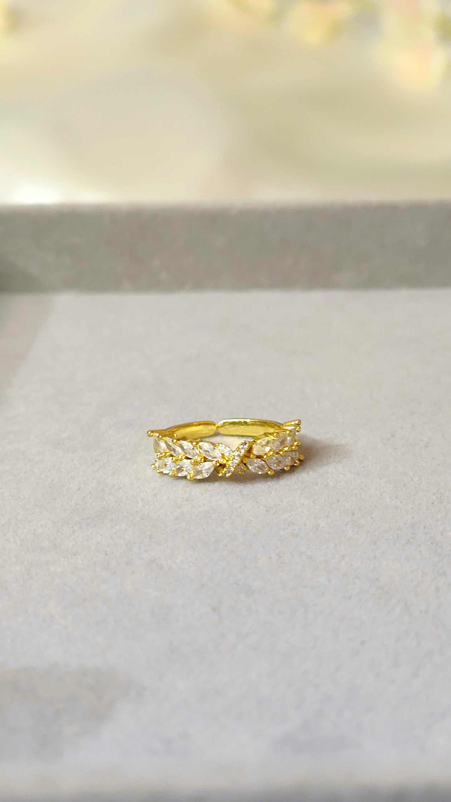 18K Gold-Plated Leaf CZ Adjustable Ring