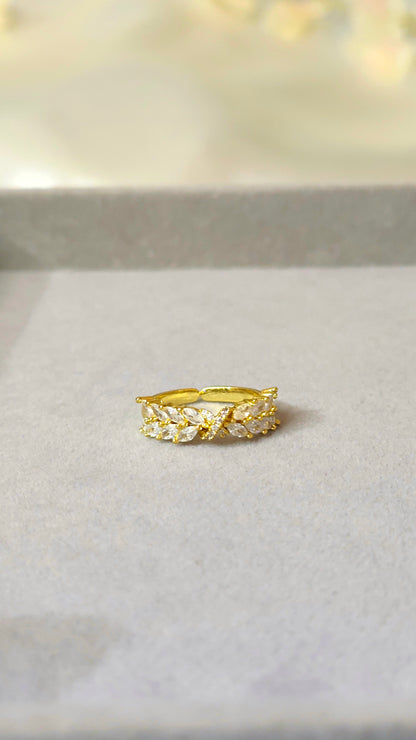 18K Gold-Plated Leaf CZ Adjustable Ring