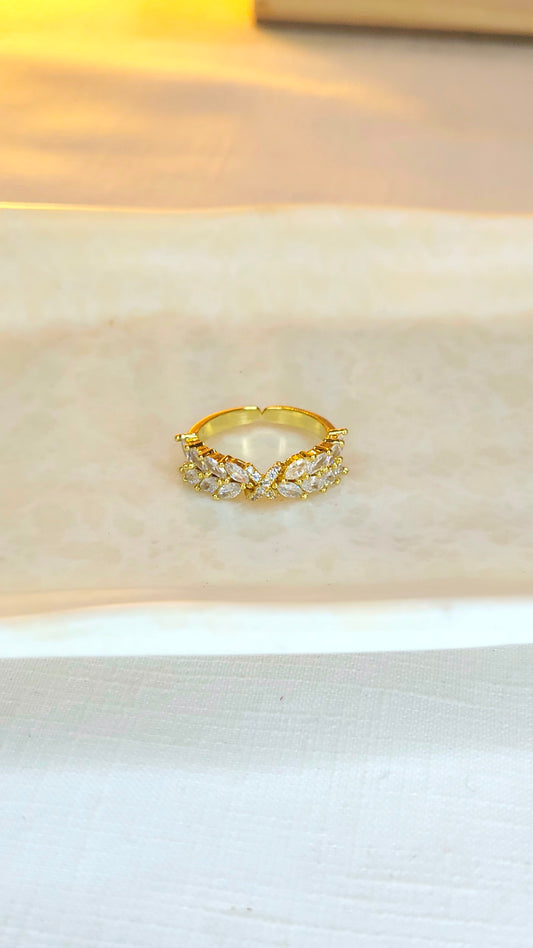 18K Gold-Plated Leaf CZ Adjustable Ring