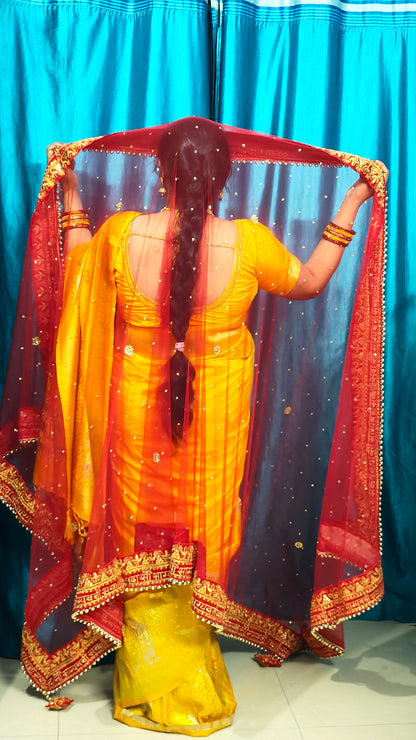 Red Net Zari Embroidered Dupatta – Perfect for Bridal & Festive Wear