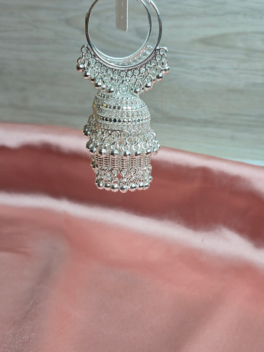 Silver Plated Hoop Jhumka – Layered Dome Design with Ghungroo Detailing