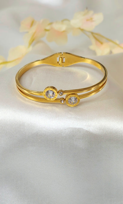Elegant Twin Solitaire Gold-Plated Bracelet