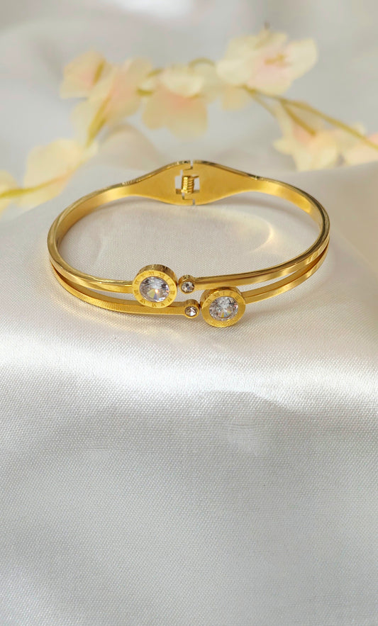 Elegant Twin Solitaire Gold-Plated Bracelet