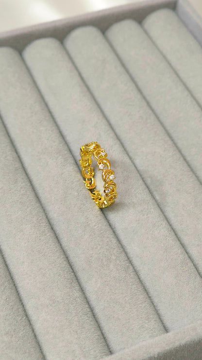 Star & moon pattern anti tranish gold plated ring